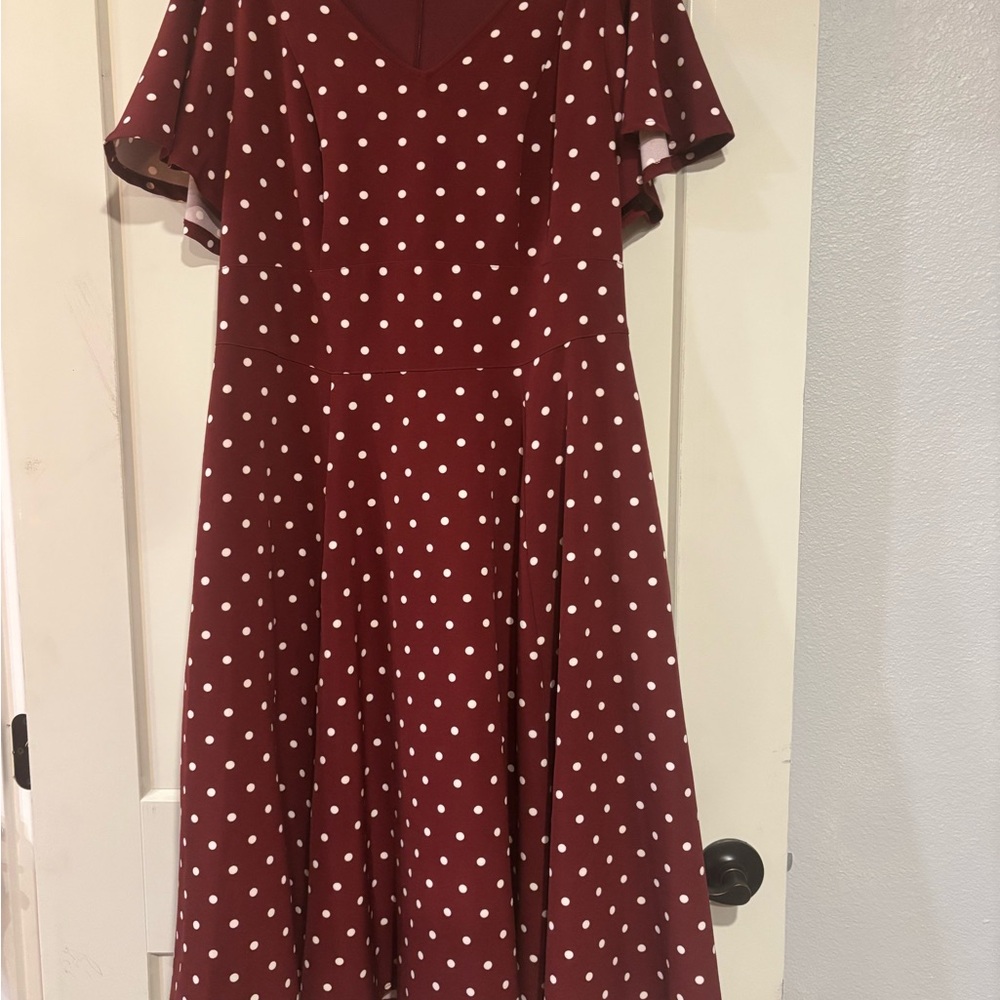 Lane Bryant Wine Red Polka Dot Midi Dress - Picture 3 of 3
